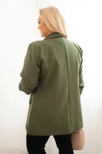 Legínovo Elegantné béžové dámske sako Plus Size Farba: Khaki, Veľkosť: UNI