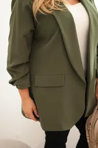 Legínovo Elegantné béžové dámske sako Plus Size Farba: Khaki, Veľkosť: UNI