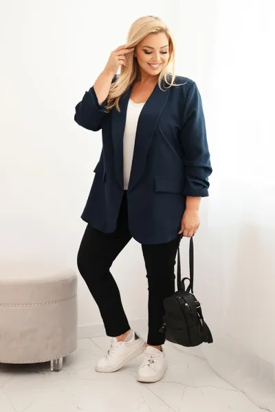 Legínovo Elegantné béžové dámske sako Plus Size Farba: Námornícka modrá, Veľkosť: UNI