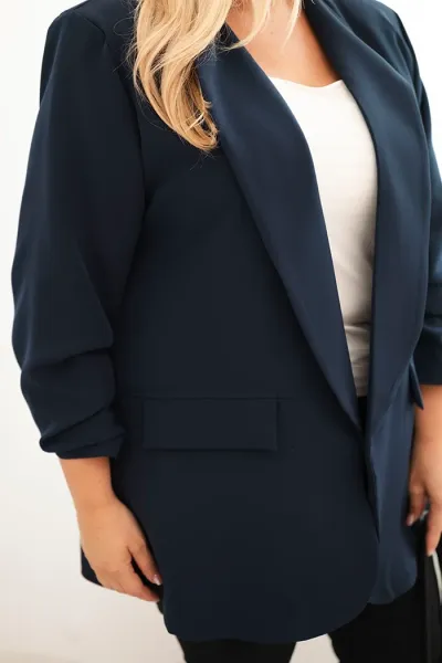 Legínovo Elegantné béžové dámske sako Plus Size Farba: Námornícka modrá, Veľkosť: UNI