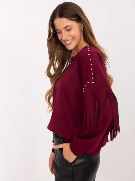 Factory Dámska oversize mikina s cvokmi a strapcami – štýlový casual kúsok Farba: Hnedá, Veľkosť: UNI