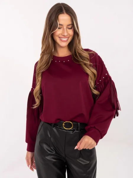 Factory Dámska oversize mikina s cvokmi a strapcami – štýlový casual kúsok Farba: Hnedá, Veľkosť: UNI