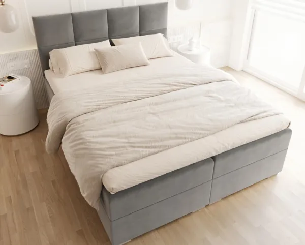 FDM Manželská posteľ PORTLAND Boxspring | sivá 160 x 200 cm