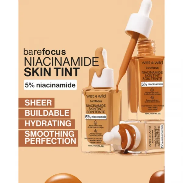 Wet n Wild BareFocus Niacinamide Skin Tint ľahký hydratačný make-up odtieň Natural Light (Cool) 32 ml