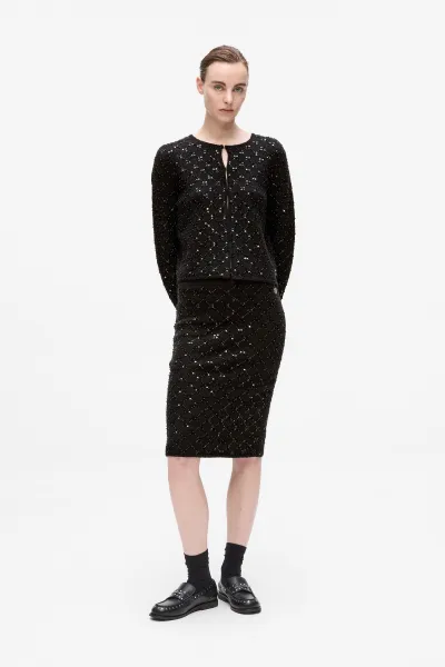 Kardigán Karl Lagerfeld Embellished Knit Cardigan Black