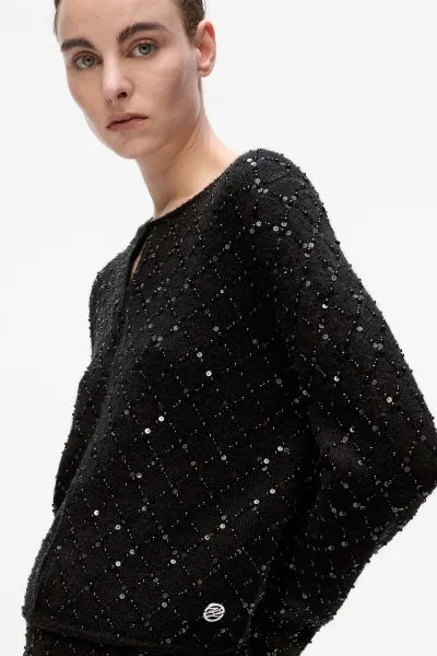 Kardigán Karl Lagerfeld Embellished Knit Cardigan Black
