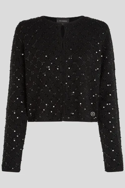 Kardigán Karl Lagerfeld Embellished Knit Cardigan Black