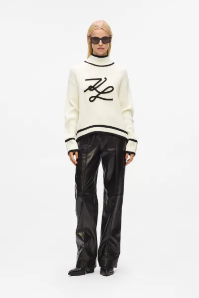 Sveter Karl Lagerfeld Soutache Autograph Knit White