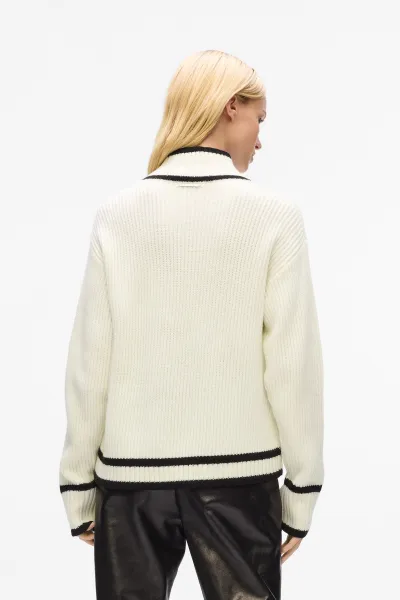 Sveter Karl Lagerfeld Soutache Autograph Knit White