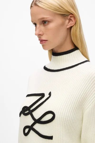 Sveter Karl Lagerfeld Soutache Autograph Knit White