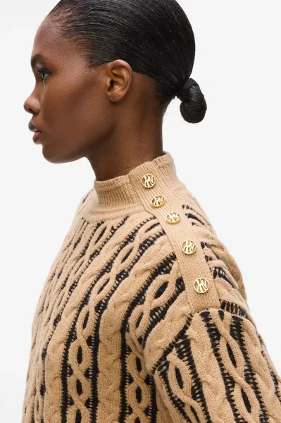 Sveter Karl Lagerfeld Cable Knit Mock Neck Nougat