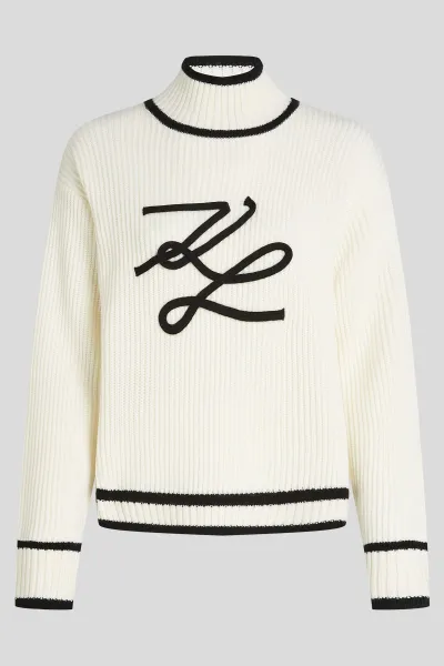Sveter Karl Lagerfeld Soutache Autograph Knit White