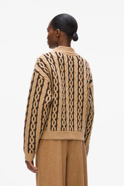 Sveter Karl Lagerfeld Cable Knit Mock Neck Nougat