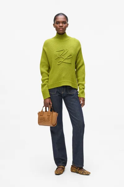 Sveter Karl Lagerfeld Soutache Autograph Knit Matcha Green