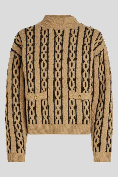 Sveter Karl Lagerfeld Cable Knit Mock Neck Nougat