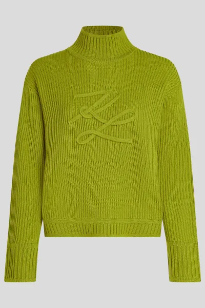 Sveter Karl Lagerfeld Soutache Autograph Knit Matcha Green