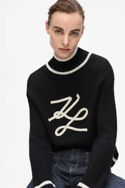 Sveter Karl Lagerfeld Soutache Autograph Knit Black
