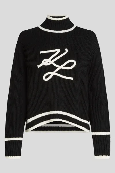 Sveter Karl Lagerfeld Soutache Autograph Knit Black