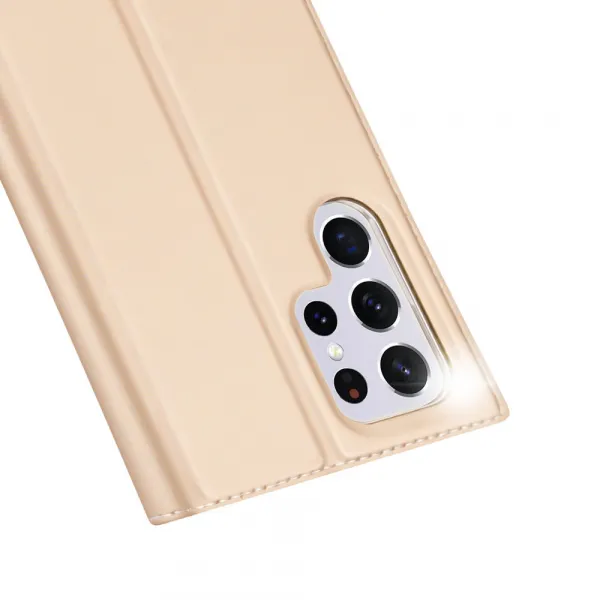 DUX DUCIS Skin Pro knižkové kožené puzdro na Samsung Galaxy S22 Ultra, zlaté
