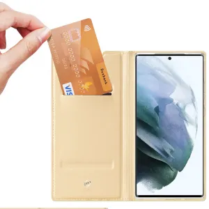 DUX DUCIS Skin Pro knižkové kožené puzdro na Samsung Galaxy S22 Ultra, zlaté