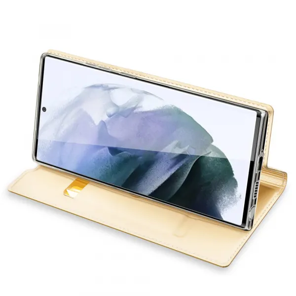 DUX DUCIS Skin Pro knižkové kožené puzdro na Samsung Galaxy S22 Ultra, zlaté