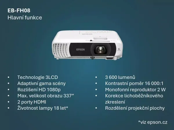 EPSON EB-FH08/3LCD/3600lm/FHD/2x HDMI
