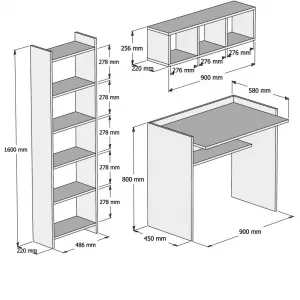 Kalune Design Písací stôl s knižnicou a policou HERA II biely