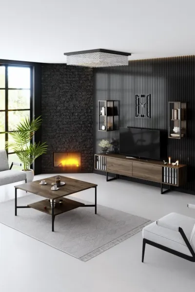 Konferenčný stolík Black Line - Walnut, Black