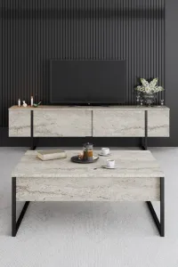 TV stolík Luxe - Travertine, Black