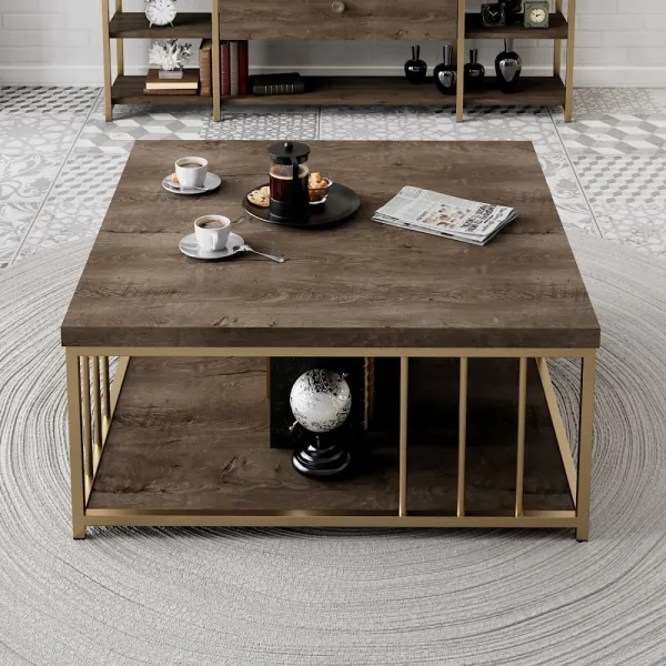Konferenčný stolík Zenn - Walnut, Gold