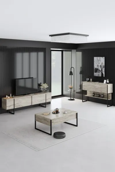 Komoda Luxe - Travertine, Black
