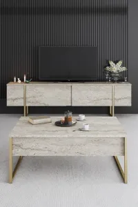 TV stolík Luxe - Travertine, Gold