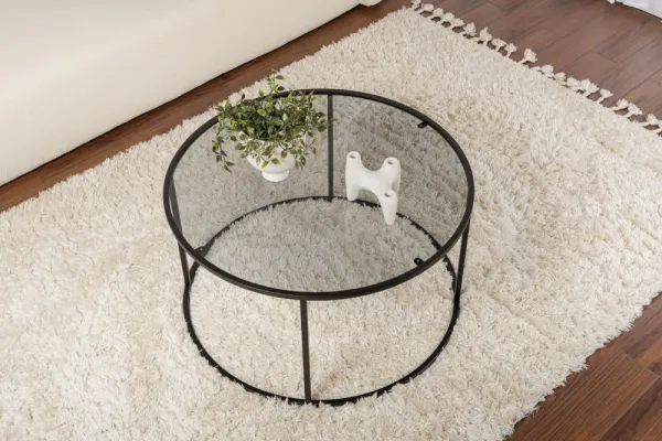 Čierny konferenčný stolík s tmavým sklom, 80 cm
