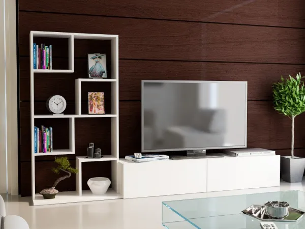 TV skrinka / Obývacia stena Bare - White
