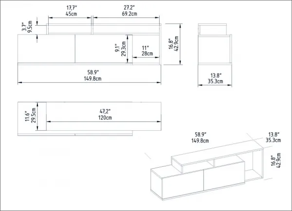 TV stolík Nexera - Black, Walnut