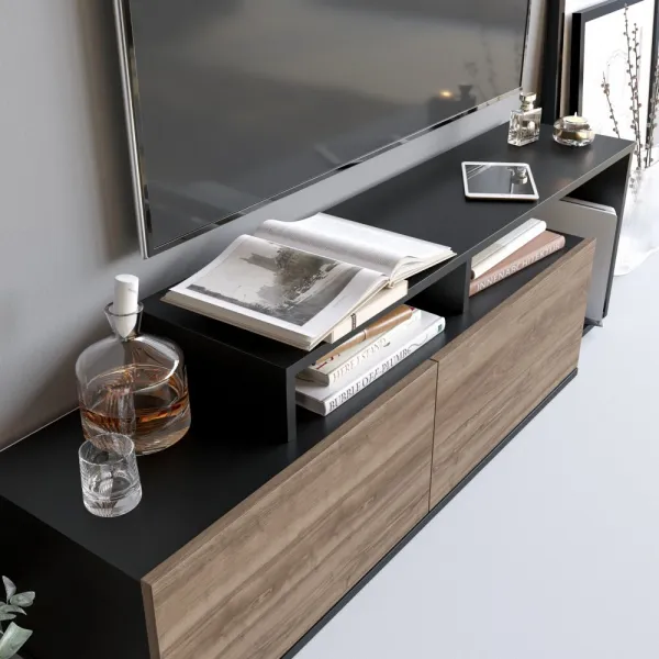 TV stolík Nexera - Black, Walnut