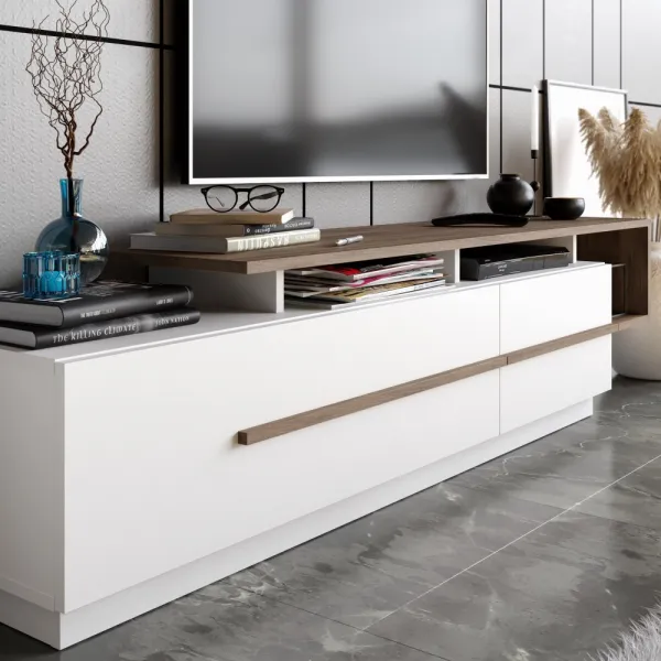 TV stolík Pia - Walnut, White