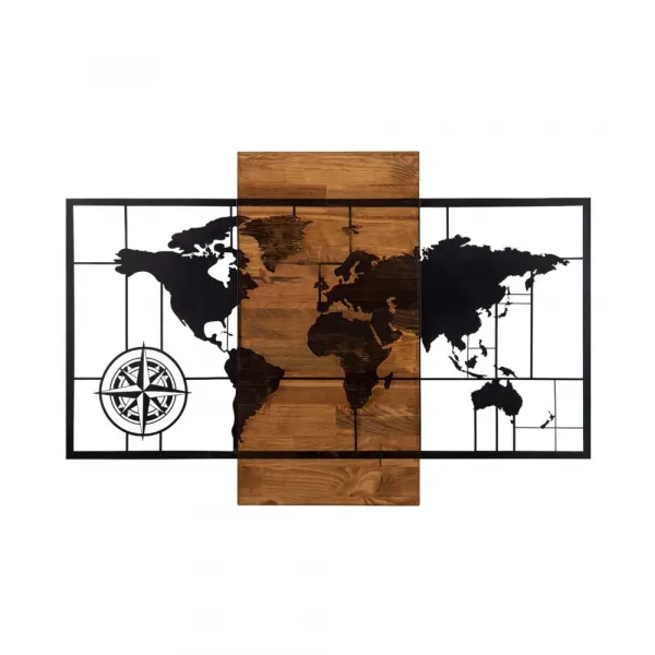 Dekoratívny drevený doplnok na stenu World Map Wıth Compass