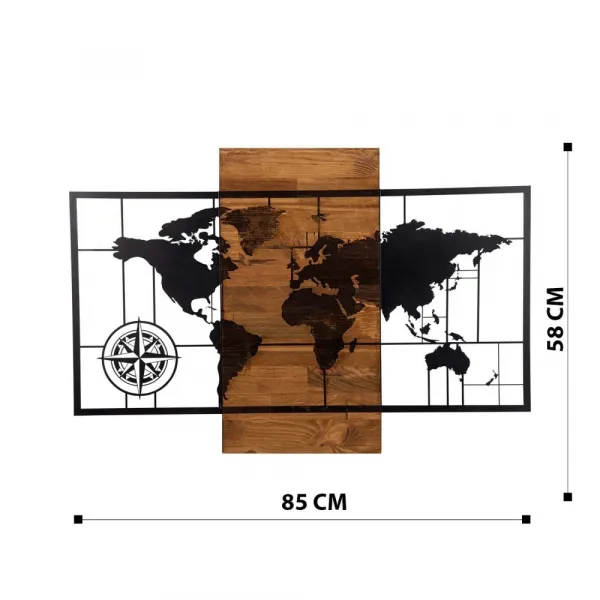 Dekoratívny drevený doplnok na stenu World Map Wıth Compass
