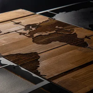 Dekoratívny drevený doplnok na stenu World Map Wıth Compass