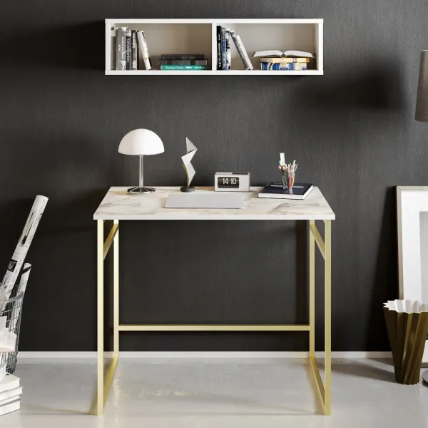 Písací stôl Gama - White, Gold