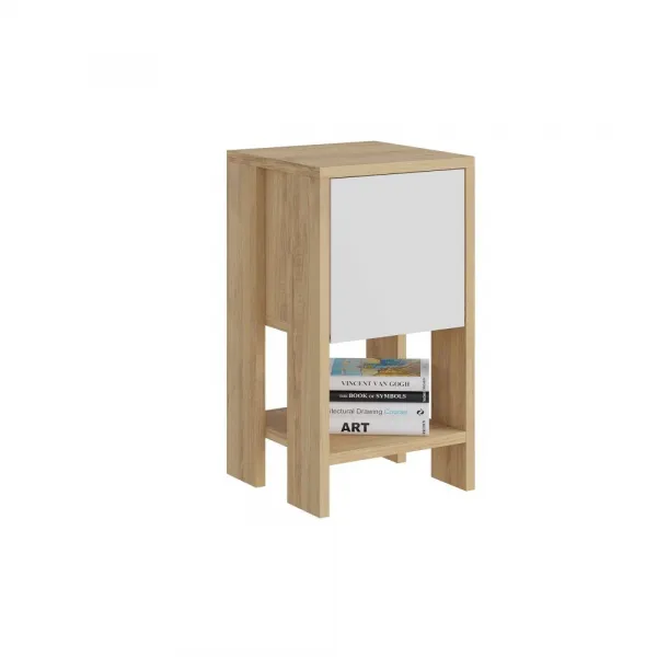 Nočný stolík Ema - Sapphire Oak, White