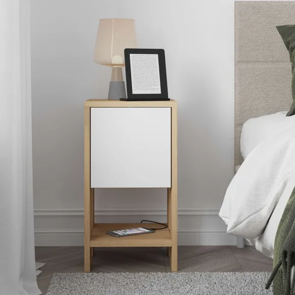 Nočný stolík Ema - Sapphire Oak, White