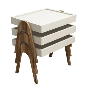 Sada odkladacích stolíkov (3 kusy) Roma - Walnut, Cream