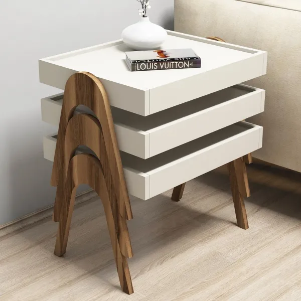 Sada odkladacích stolíkov (3 kusy) Roma - Walnut, Cream