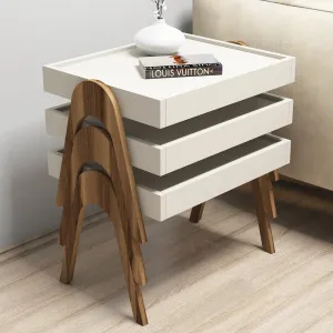 Sada odkladacích stolíkov (3 kusy) Roma - Walnut, Cream