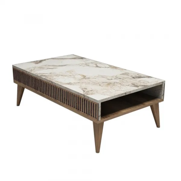 Konferenčný stolík Milan - Walnut, White Marble
