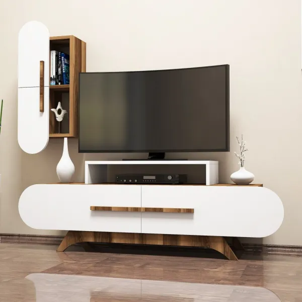 TV skrinka / Obývacia stena Rose S - Walnut, White