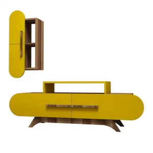 TV skrinka / Obývacia stena Rose S - Walnut, Yellow