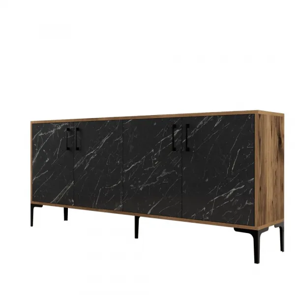 Konzolový stolík Kiev - Walnut, Black Marble
